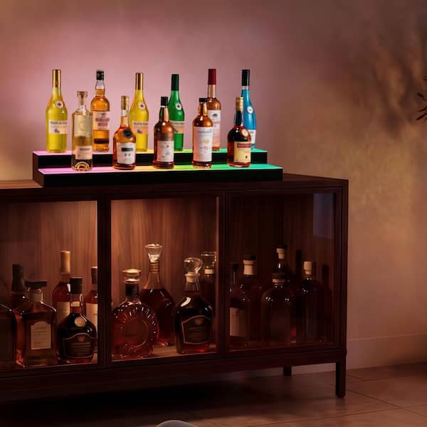 LED Lighted Liquor Bottle Display, 3.9 in. H x 7.9 in. W, 28-Bottles Black and White Acrylic Illuminated Bar Display