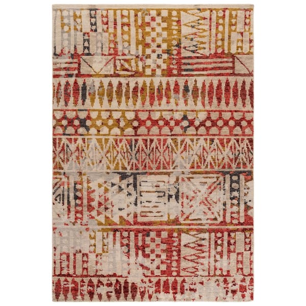 Samarkand 6 ft. x 9 ft. Red/Ivory Distressed Geometric Area Rug