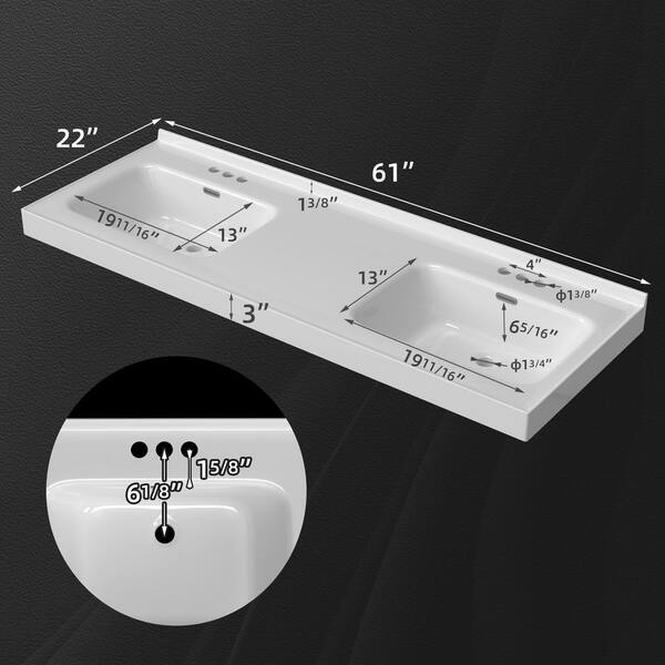 Zeafive 61 in. W x 22 in. D Solid Surface Rectangular White