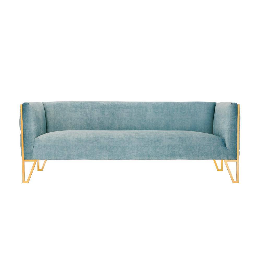 Ocean Blue Velvet Sofa and Armchair Set with Gold Legs