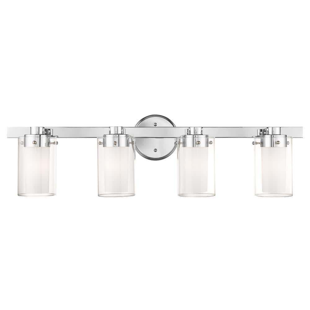 Baxter 31.5 in. 4-Light Polished Chrome Vanity Light with Clear Outer Glass and Opal Inner Glass price history on PriceWatchPro