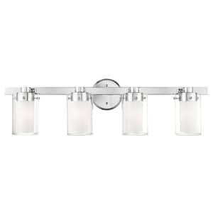 Baxter 31.5 in. 4-Light Polished Chrome Vanity Light with Clear Outer Glass and Opal Inner Glass