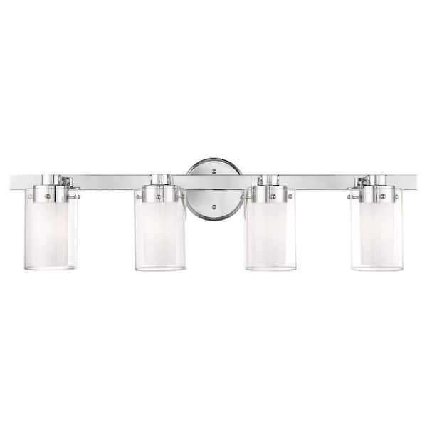 Baxter 31.5 in. 4-Light Polished Chrome Vanity Light with Clear Outer Glass and Opal Inner Glass