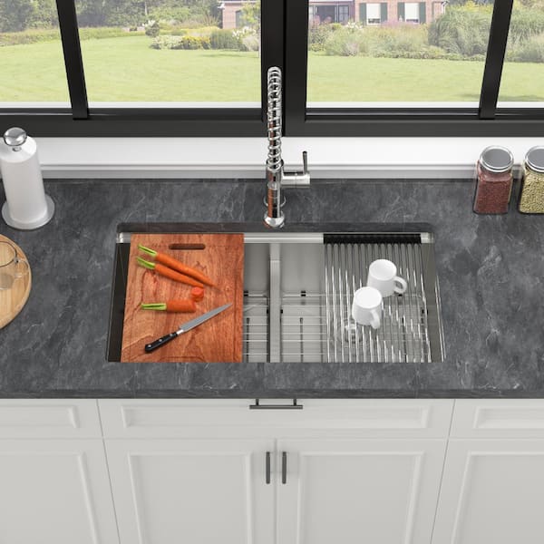 30in Undermount Kitchen Sink Stainless Steel 16 Gauge with Two 10in Deep Basin