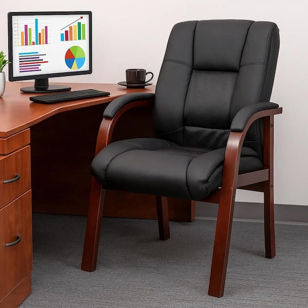 椅子 Anna Benjara Anna Vinyl Upholstered Ergonomic Guest Chair in Black and