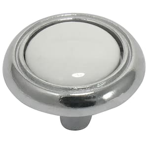 First Family 1-1/4 in. Chrome and White Round Cabinet Knob