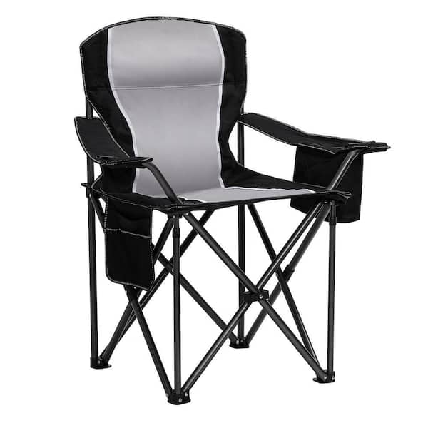 39.5" x 25"x 39.5"Heavy Duty Steel Frame Folding Camping Chairs Weight Capacity 450 lbs Cup Holder and Cooler Bags,Black