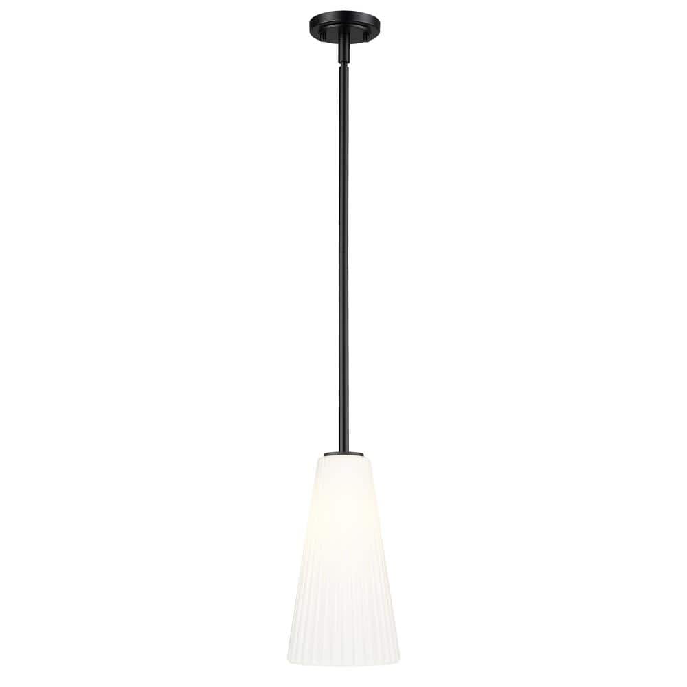 Farrell 60-Watt 1-Light Matte Black Pendant-Light with White Glass shade, n