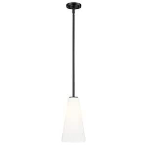 Farrell 60-Watt 1-Light Matte Black Pendant-Light with White Glass shade, no bulbs included