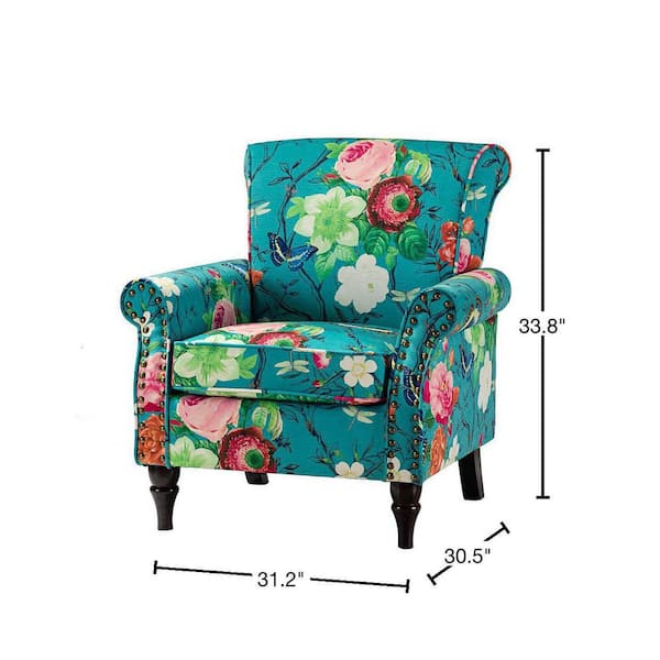 blue accent chair with nailhead trim