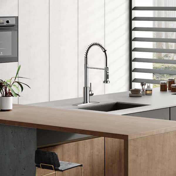 Single Handle Pull Down Sprayer Kitchen Faucet with Deckplate, Pull Out Spray Wand in Polished Chrome