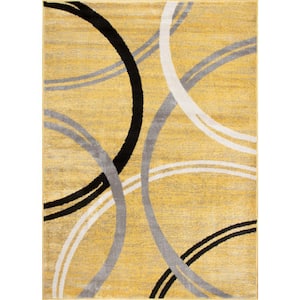 Yellow 2 ft. x 3 ft. Contemporary Abstract Circles Design Area Rugy