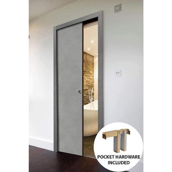 Planum 0010 32 in. x 84 in. Flush Concrete Finished Wood Sliding Door with Single Pocket Hardware