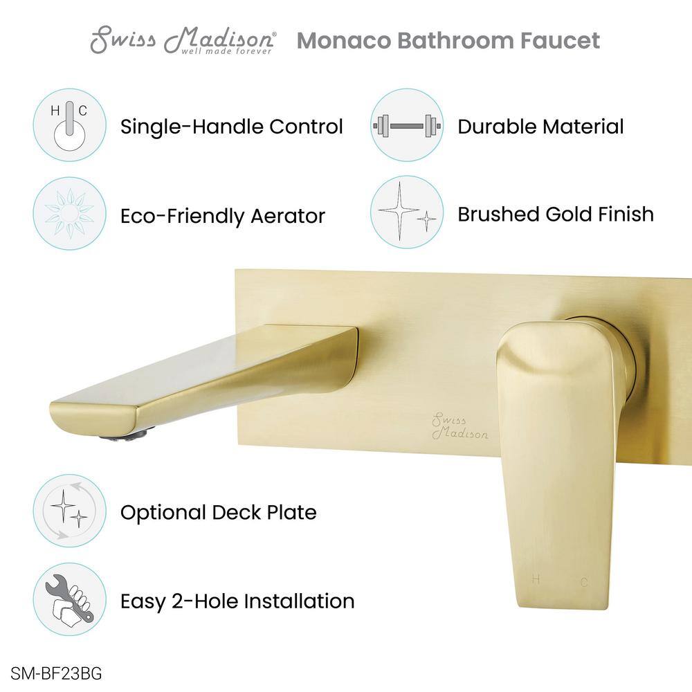 Monaco Brushed Gold Wall-Mount Single-Handle Bathroom Faucet
