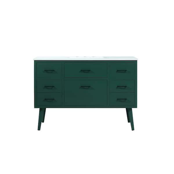 Unbranded Timeless Home 48 in. W Single Bath Vanity in Green with Engineered Stone Vanity Top in Ivory with White Basin