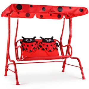 2-Person Red Metal Kids Patio Swing with Canopy