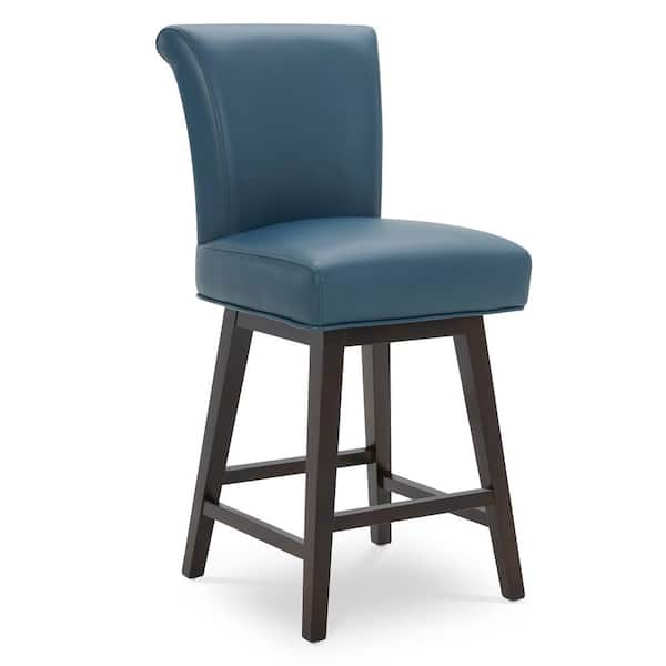 Dennis 26 in. Dark Blue High Back Solid Wood Frame Swivel Counter Height Bar Stool with Faux Leather Seat(Set of 3)