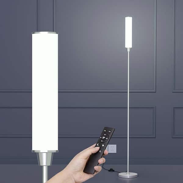 66 in. Silver Dimmable Standard Floor Lamp with Remote Control