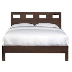 Riva Dark Wood Chocolate Brown Queen Platform Bed with Rectangular Cutout Headboard