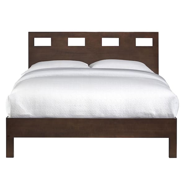 Modus Furniture Riva Dark Wood Chocolate Brown Queen Platform Bed with Rectangular Cutout Headboard