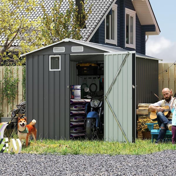 Blisstyle 5.64 ft. W x 7.71 ft. D Metal Shed with Lockable Door Gray (43.5 sq. ft.)