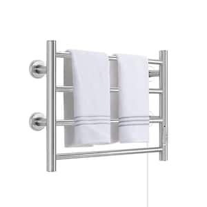 4 Bars Wall Mounted Heated Towel Racks with Timer Brushed Silver