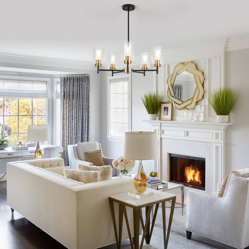 Gold and Clear Glass 5-Light Kitchen Island Chandelier