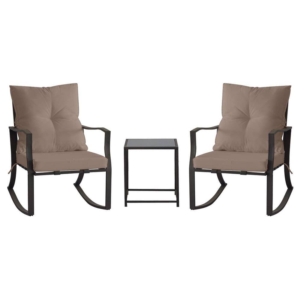 Cesicia 3Piece Metal Outdoor Bistro Set Rocking Chairs and Glass