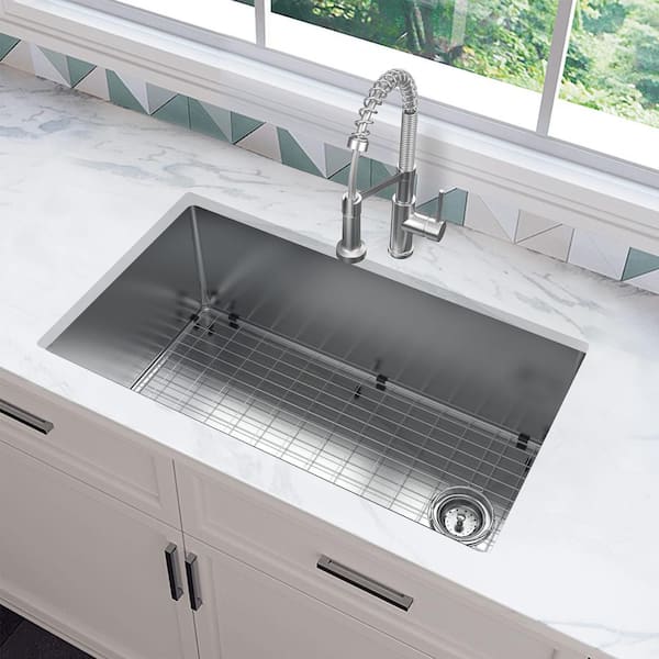 Tight Radius 36 in. Undermount Single Bowl 18 Gauge Stainless Steel Kitchen Sink with Accessories