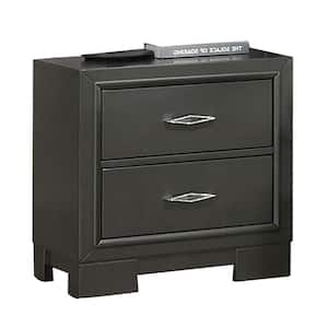 22 in. Dark Gray 2-Drawer Wooden Nightstand