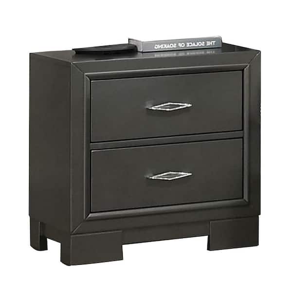 Benjara 22 in. Dark Gray 2-Drawer Wooden Nightstand