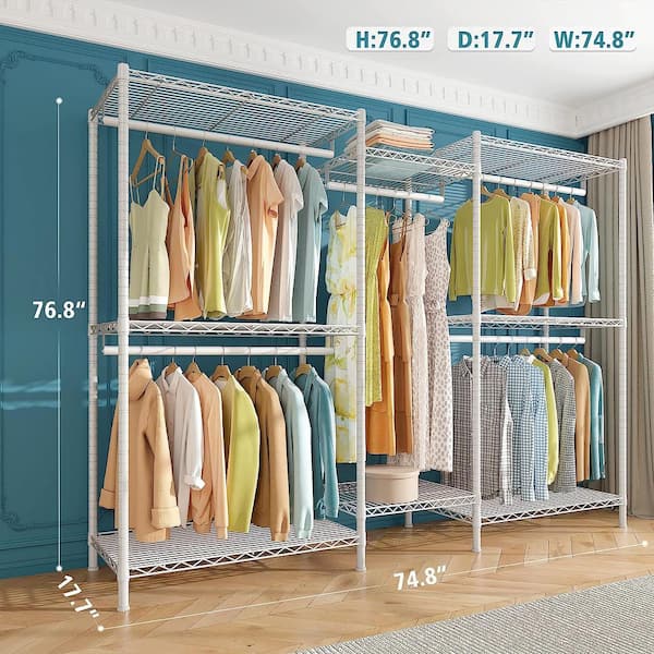 White Metal Garment Clothes Rack with 2 Tiers Shelves 33 in. W x 65 in. H  rack-476 - The Home Depot