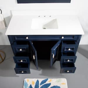 48 in. W x 22 in. D x 35 in. H Solid Wood Certified Single Sink Bath Vanity in Navy Blue with Stain-resistant Quartz Top