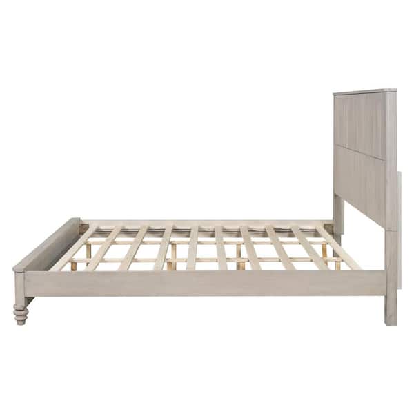Horizon Beige Wood Frame King Size Platform Bed with Tall Headboard, Rubberwood