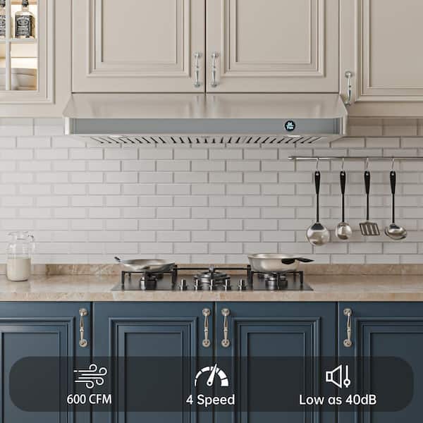 30 in. 600 CFM Ducted Under Cabinet Range Hood in Stainless Steel w/ 3-Way Venting,LCD Knob Control and 10-Year Warranty