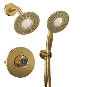 2-Spray 5 in. Dual Shower Head Wall Mounted Fixed and Handheld Shower Head 1.8 GPM in Brushed Gold