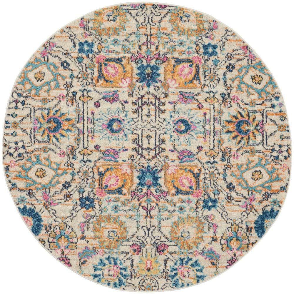 Nourison Passion Ivory/Multicolor 5 3  x Round Area Rug  Boho  Moroccan  Bed Room  Living Room  Dining Room  Kitchen    Easy Cleaning  Non Shedding (5  Round)