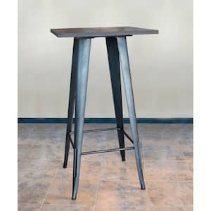 Metal and Wood 23.5 in. Square, Dark Elm Wood with Rustic Gunmetal Frame Pub Table (Seats 2)
