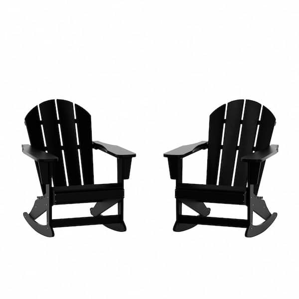 Laguna 2-Pack Fade Resistant Outdoor Patio HDPE Poly Plastic Classic Adirondack Porch Rocking Chairs in Black