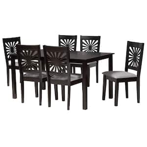 Olympia 7-Piece Grey and Espresso Brown Wood Dining Set