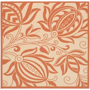 Courtyard Natural/Terracotta 8 ft. x 8 ft. Square Border Indoor/Outdoor Patio  Area Rug