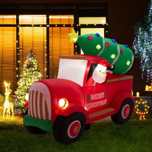 Glitzhome 7 ft. Santa Claus On Pick Up Truck Inflatable Decor ...