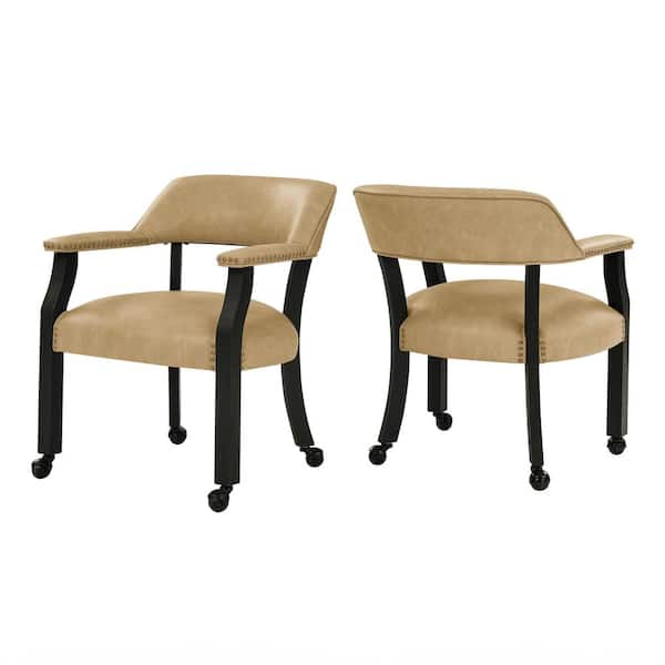 Rylie Sand and Black Upholstered Arm Chair with Casters