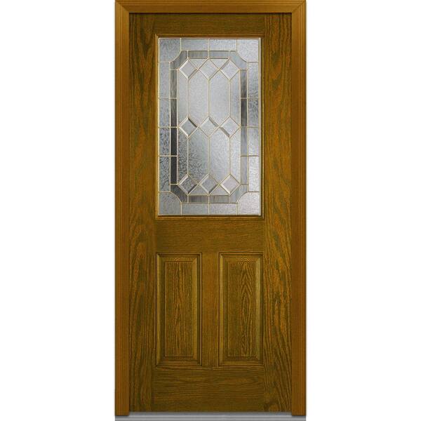 MMI Door 32 in. x 80 in. Majestic Elegance Right-Hand 1/2-Lite Decorative 2-Panel Stained Fiberglass Oak Prehung Front Door