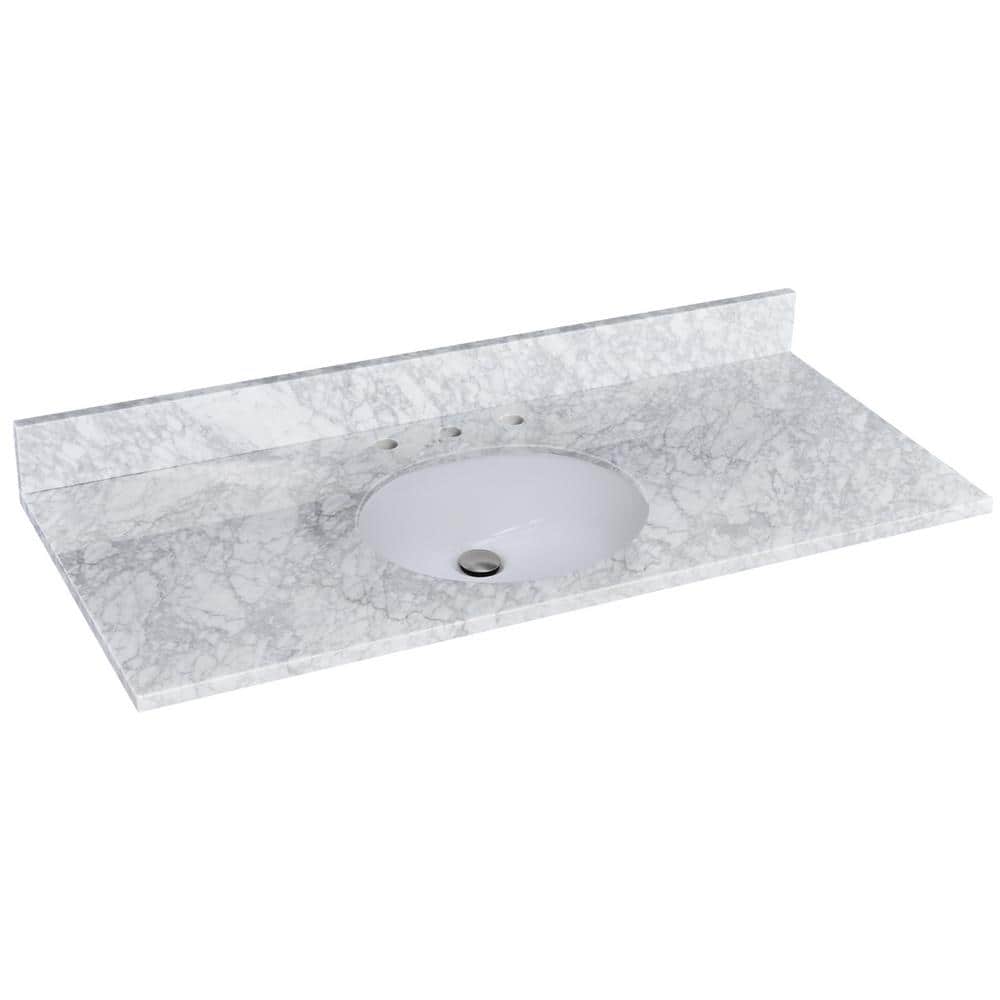YASINU 60 in. W x 22 in. D Carrara Marble White Round Single Sink Bath ...