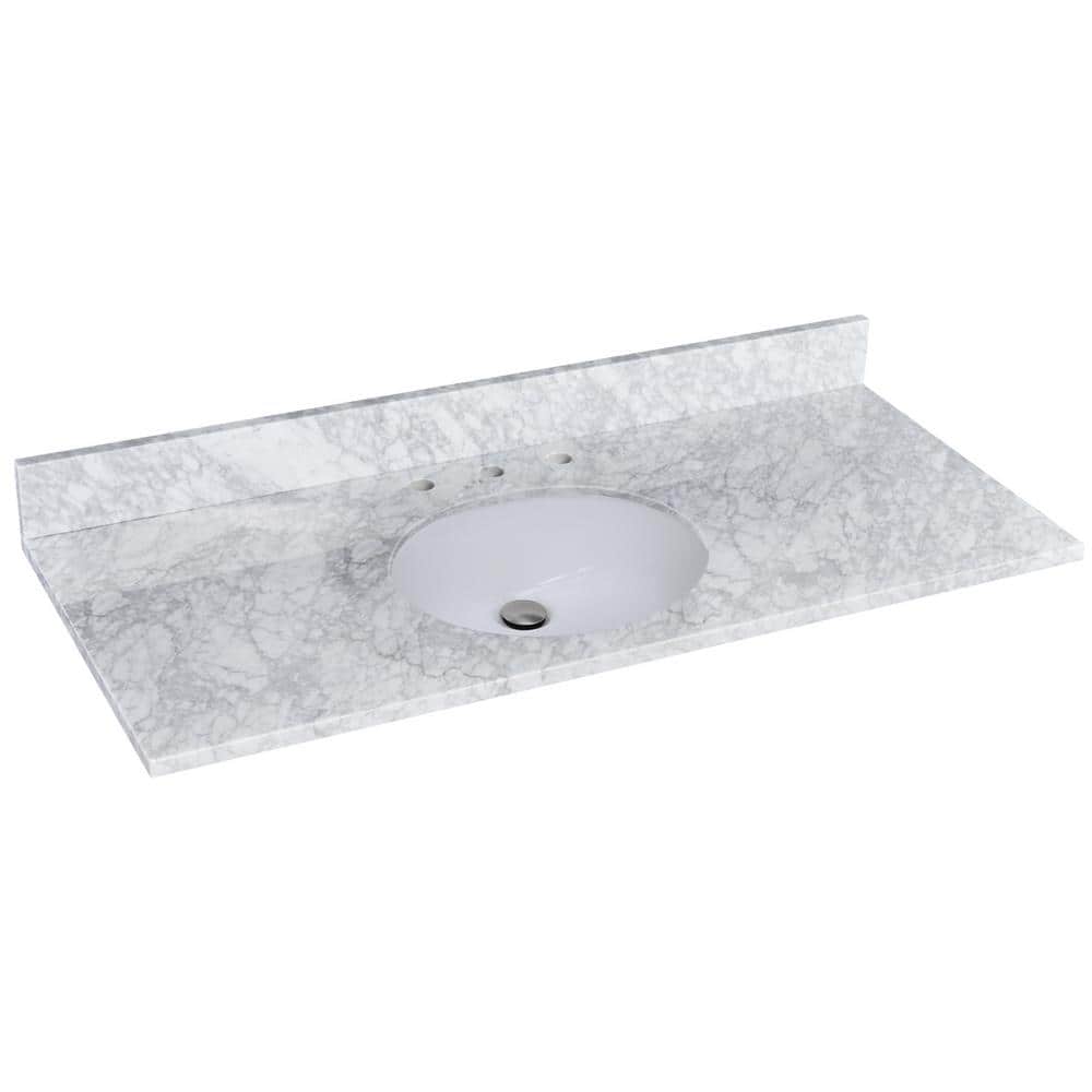 60 in. W x 22 in. D Carrara Marble White Round Single Sink Bath Vanity Top in Carrara White Backsplash Included price history on PriceWatchPro