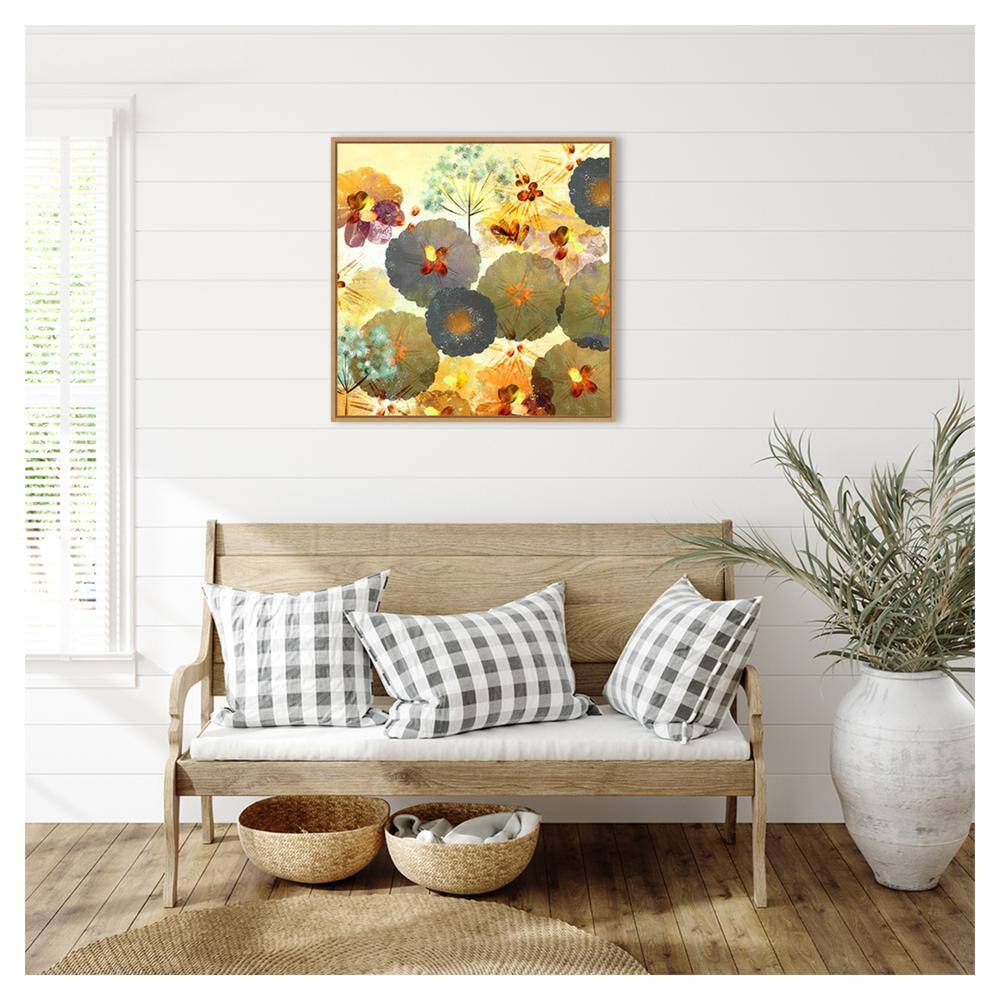 Textured Hedgerow Rust Abstract Floral Canvas with Maple Frame