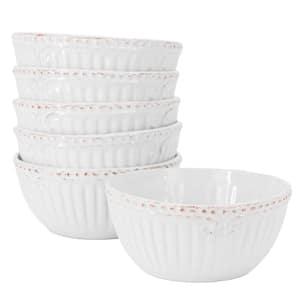 Capri 6 Piece 16fl. oz. 6 Inch Stoneware Embossed Cereal Bowl Set in White