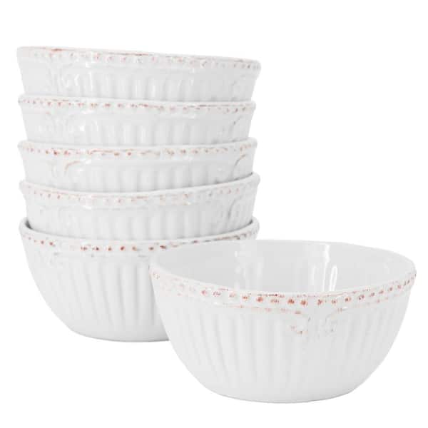 MODERN. SOUTHERN. HOME. Capri 6 Piece 16 fl. oz. 6 in. Stoneware Embossed Cereal Bowl Set in White