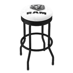 Logo White 360° Swivel Black Rung Base with Foam Padded Seat Ribbed Bar Stool